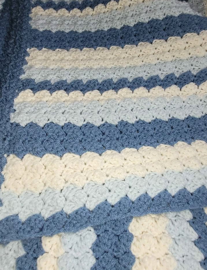 Handmade Crochet Blanket - Blues and Cream