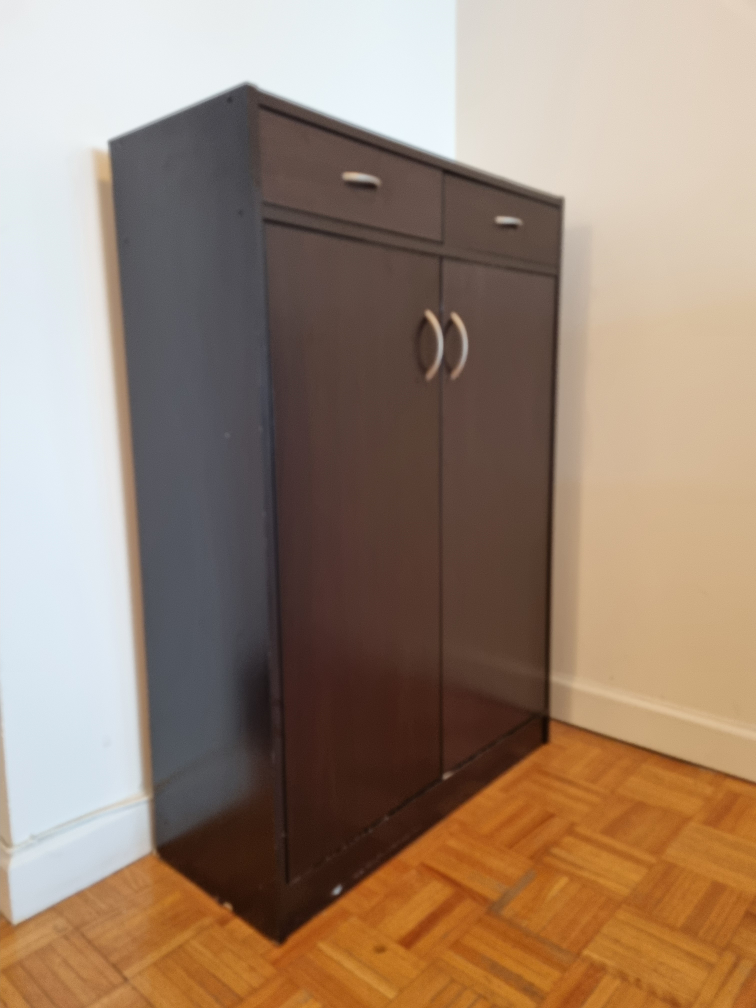 Dark Brown Wooden Shoe Cabinet with Two Drawers - photo 2