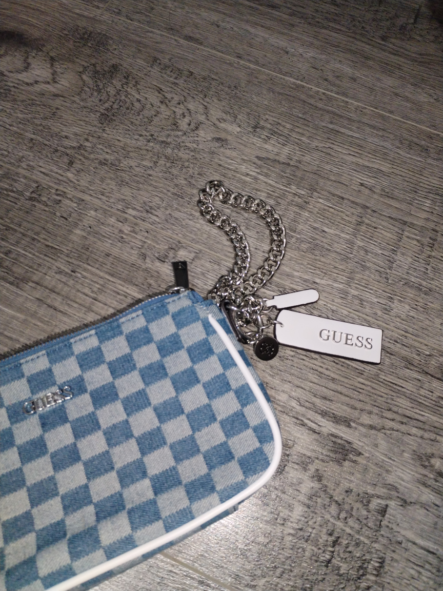 Blue Guess Checkered Chain Bag - photo 3