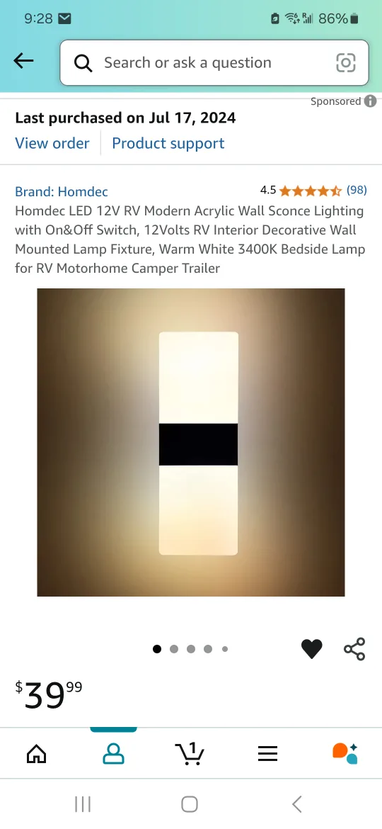 NEW ~ Homdec RV LED Wall Sconce - Modern Acrylic Lamp image indicator(2)