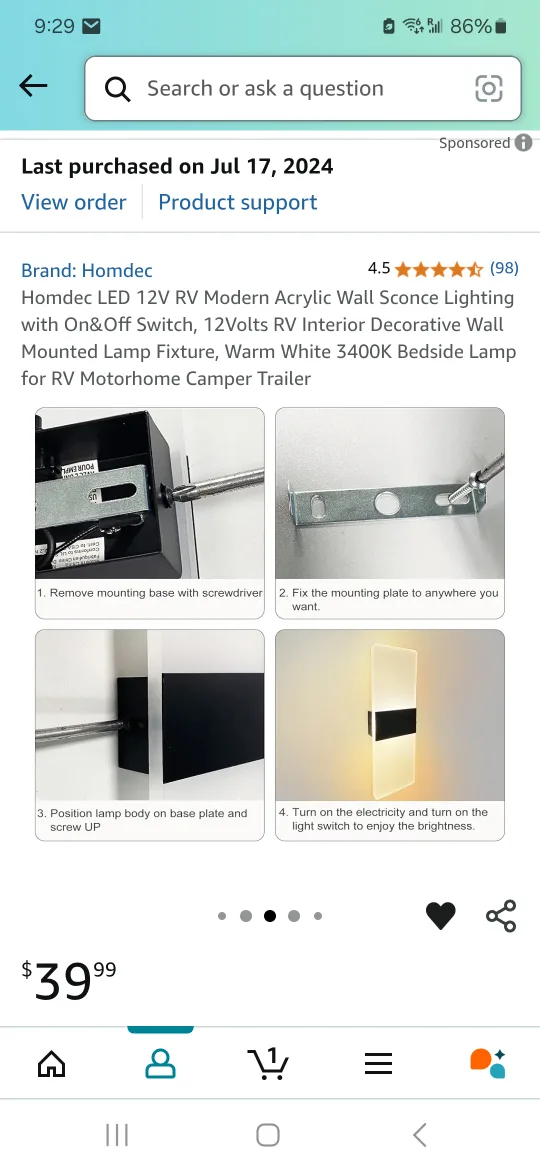 NEW ~ Homdec RV LED Wall Sconce - Modern Acrylic Lamp image indicator(4)