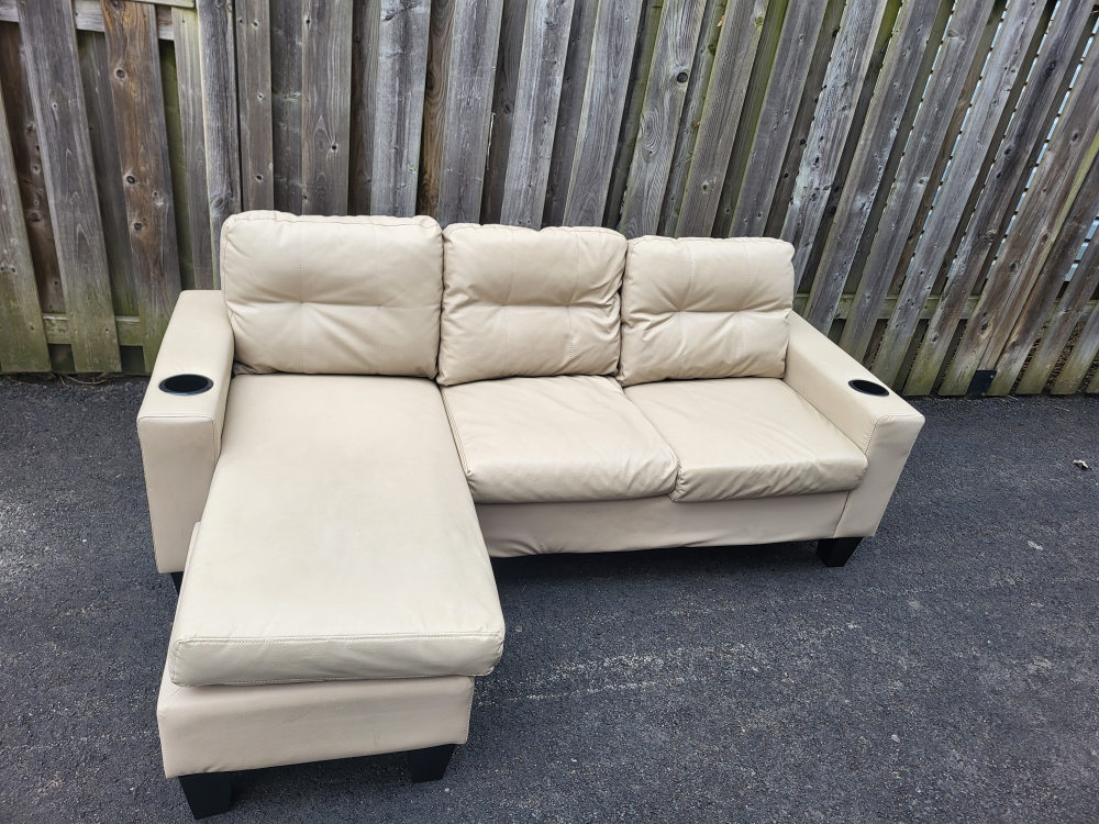Beige Sectional Sofa with Ottoman