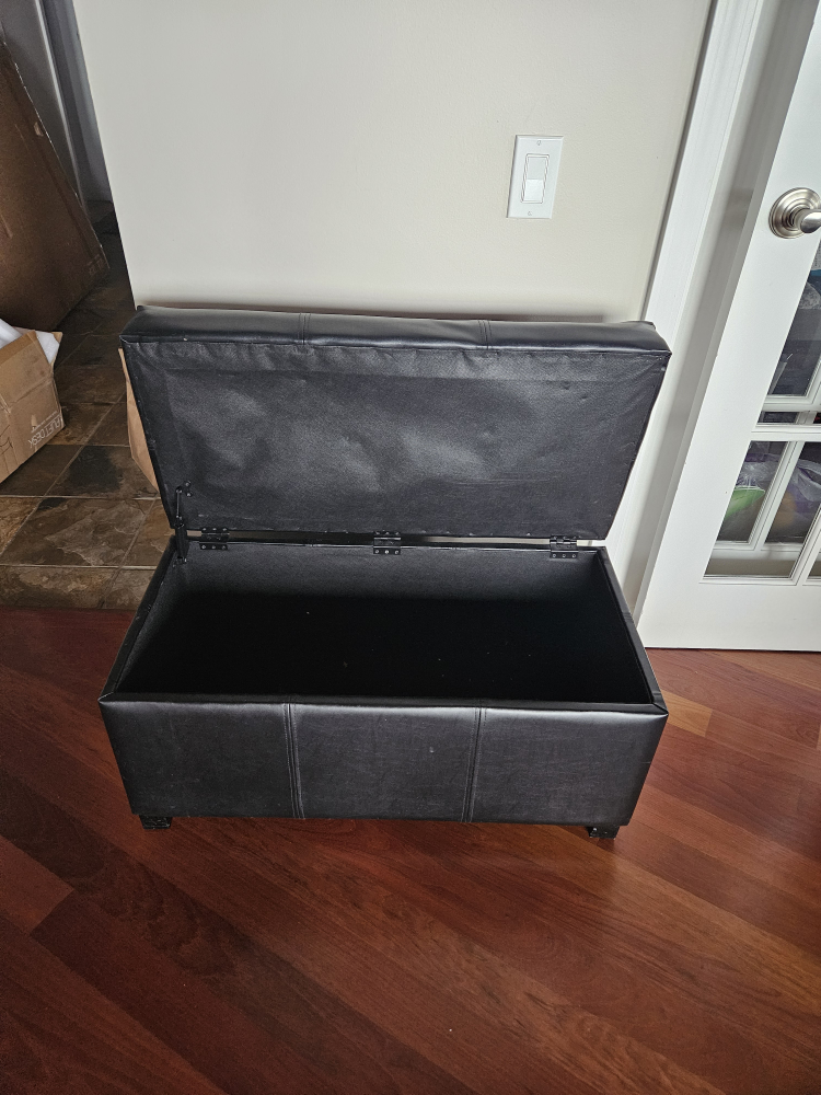 Black Leather Storage Ottoman Bench - photo 2