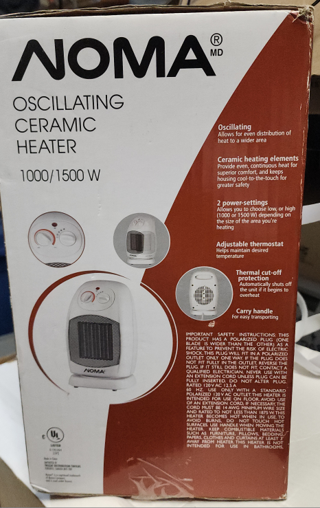 NOMA Oscillating Ceramic Heater - 1000/1500W - photo 2
