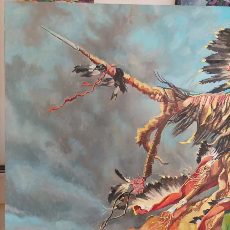 Large Native American Horseman Oil Painting image indicator(4)