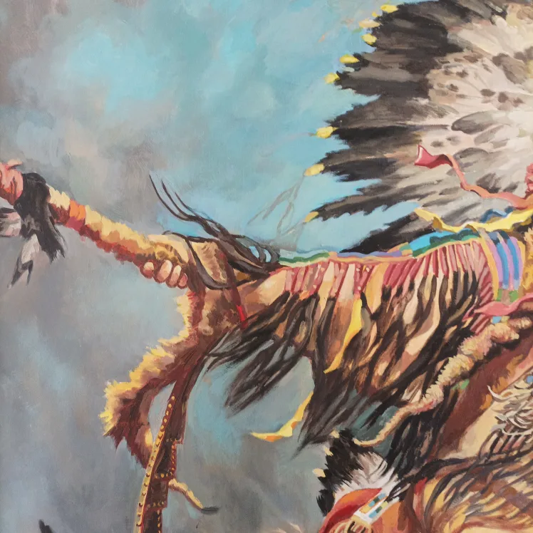 Large Native American Horseman Oil Painting image indicator(10)