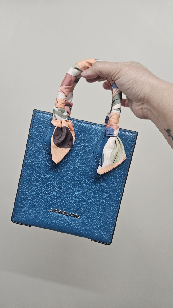 Michael Kors Blue Mini Tote Bag with Scarf Detail