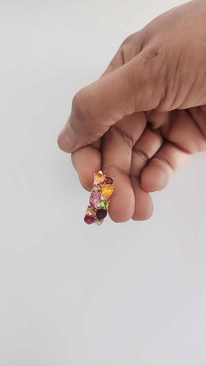 Multicoloured Gemstone Rose Gold Hoop Earrings - photo 3