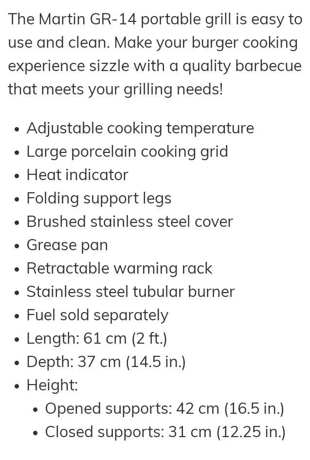 Brand New in Box! - Martin GR-14 Portable Gas Grill image indicator(5)