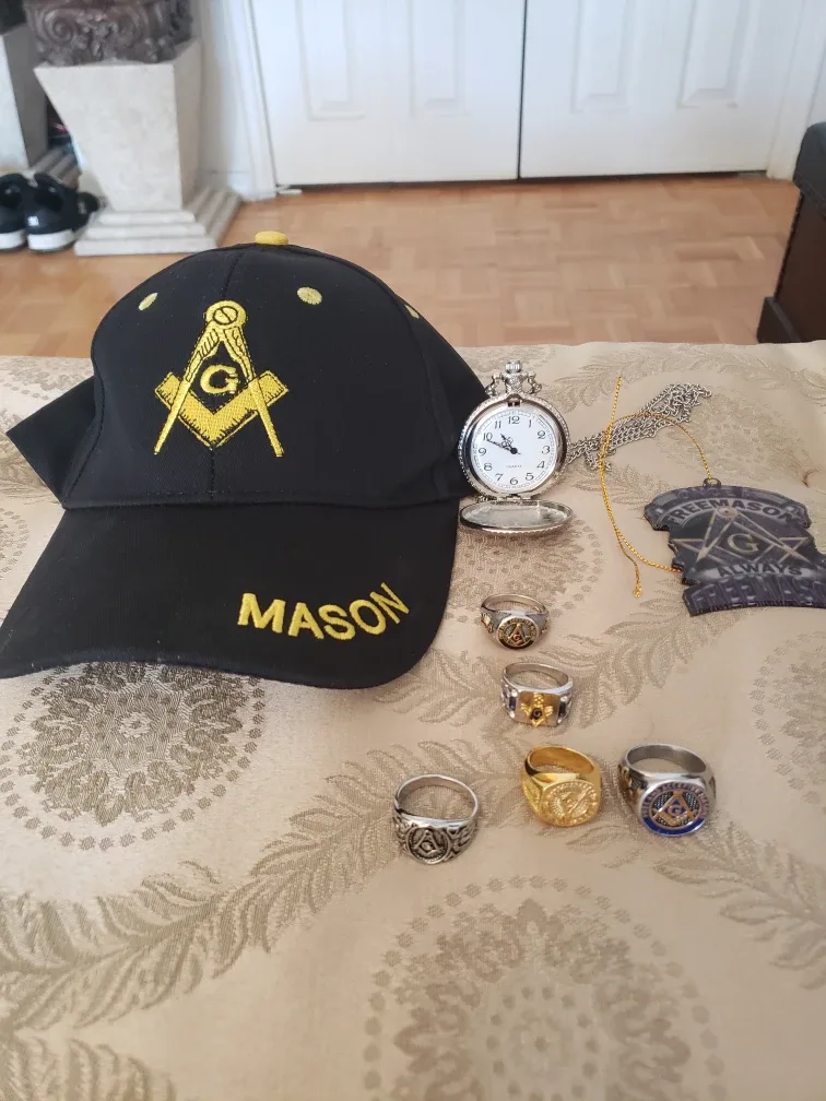 Masonic Regalia Lot: Hat, Rings, Pocket Watch, Pendant image indicator(2)