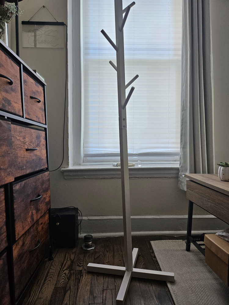 White Wooden Coat Rack - Easy Assembly