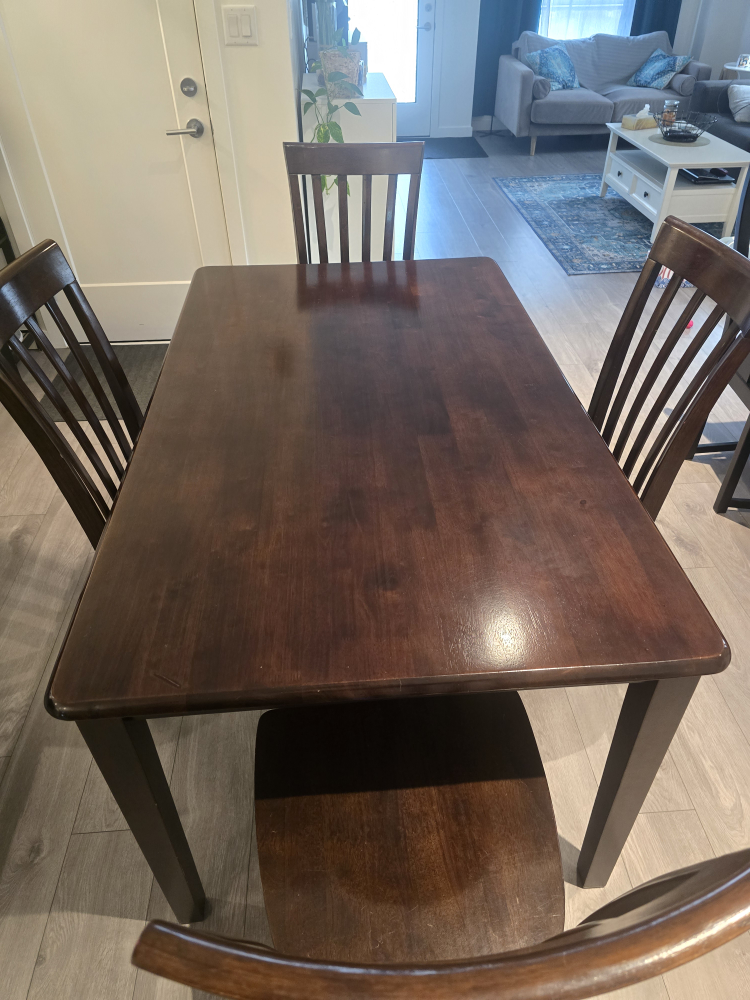 used good 5-Piece Dark Brown Wood Dining Table Set - photo 3