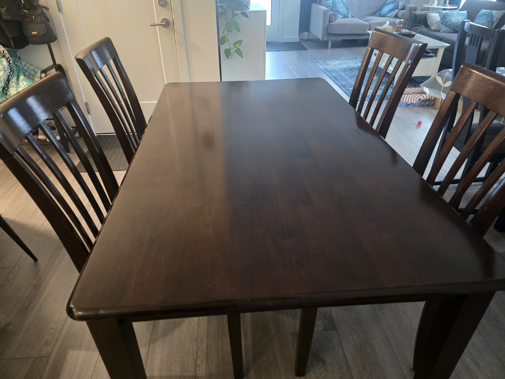 used good 5-Piece Dark Brown Wood Dining Table Set - photo 4
