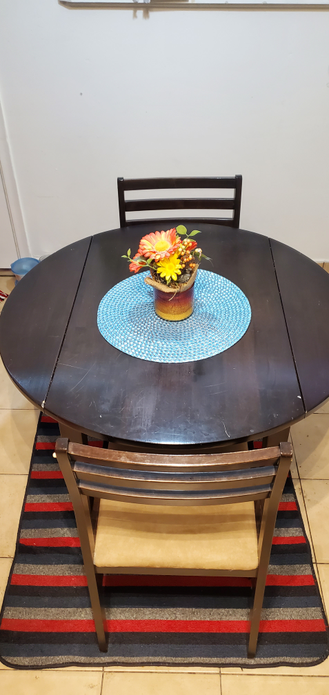 Dark Brown Round Drop Leaf Table with Two Chairs - photo 2