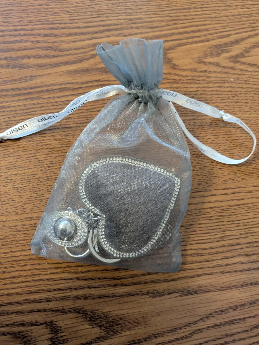 Grey Heart-Shaped Keychain with Rhinestones image indicator(2)