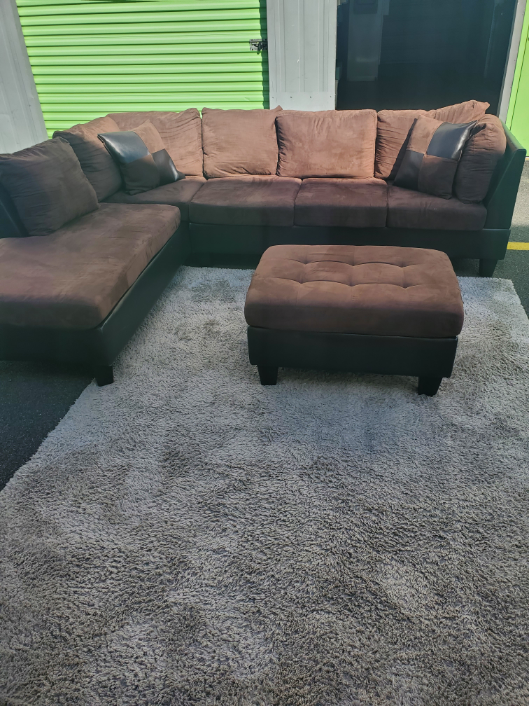 Brown L-Shaped Sectional Sofa with Ottoman - photo 2