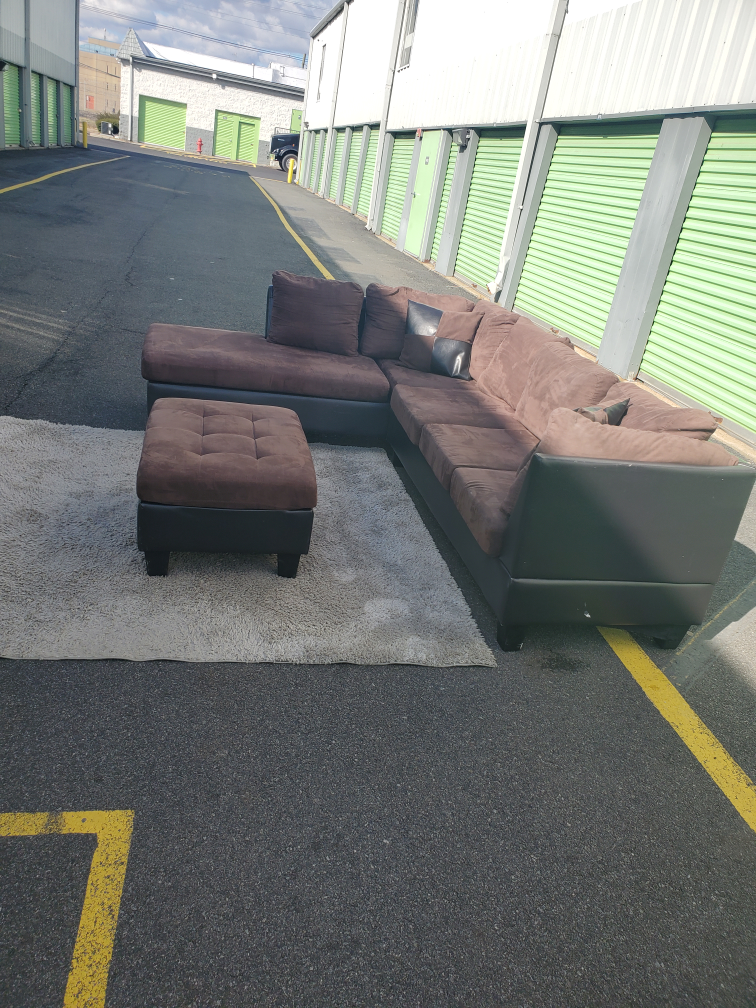 Brown L-Shaped Sectional Sofa with Ottoman - photo 3
