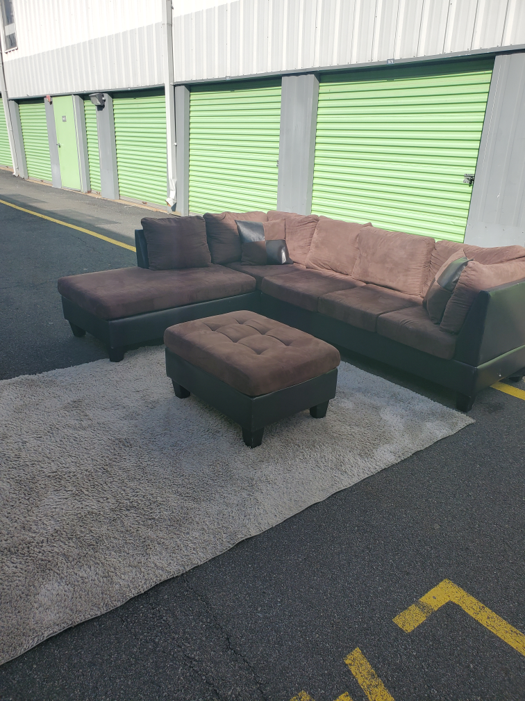 Brown L-Shaped Sectional Sofa with Ottoman - photo 4