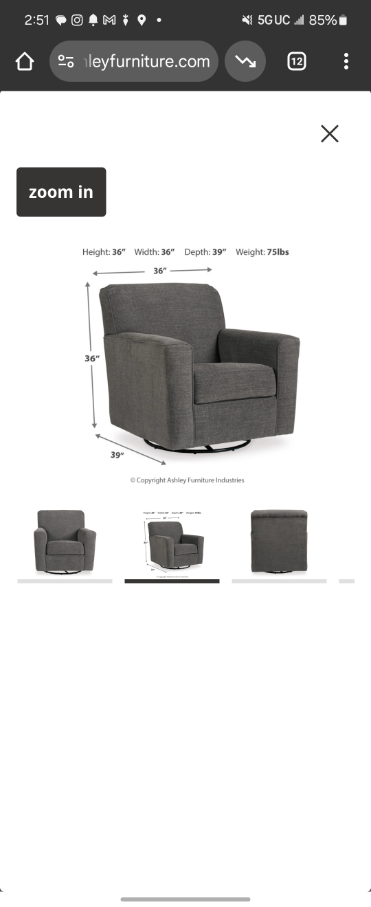 Ashley Furniture Swivel Glider Chair - Gray