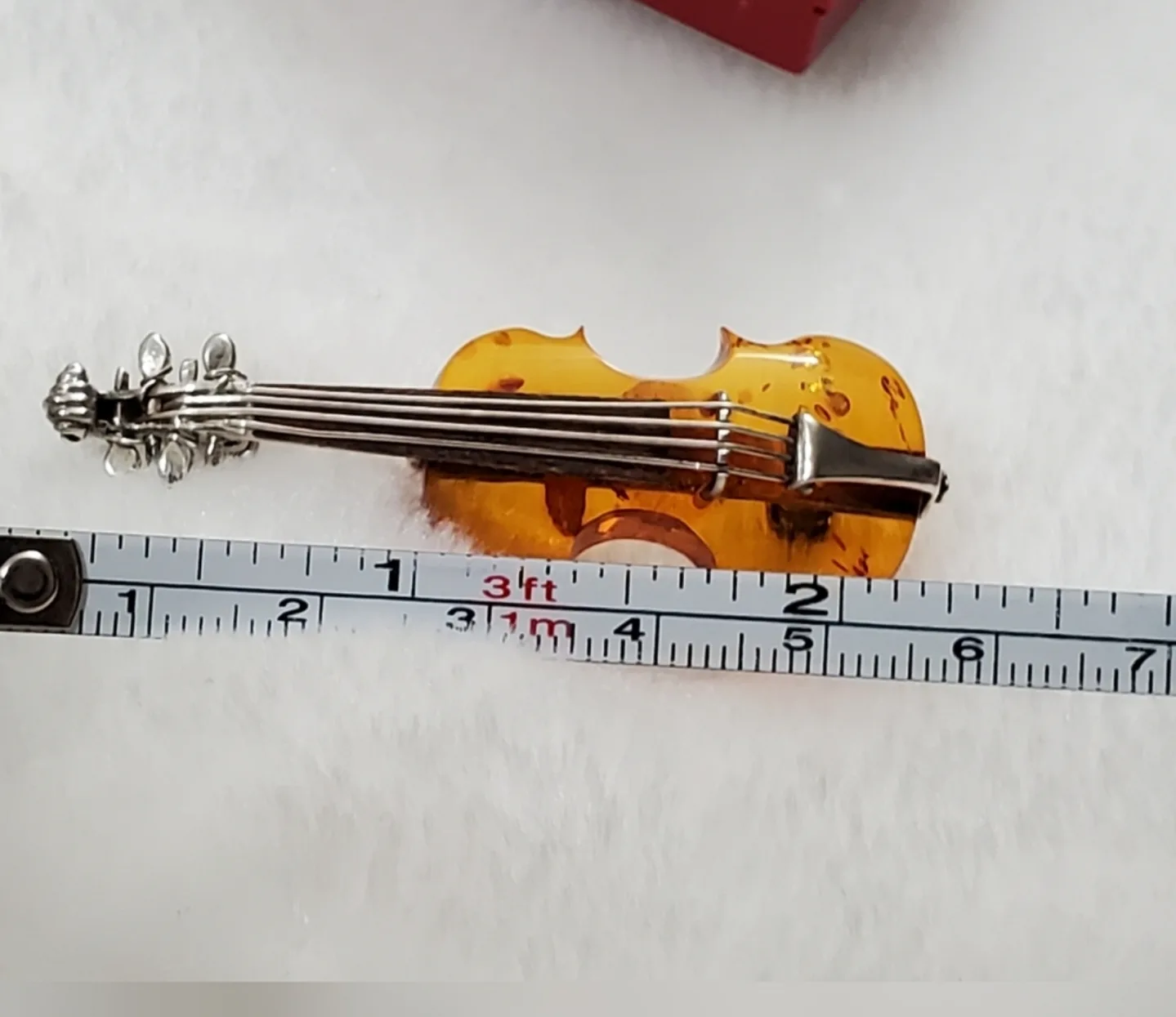 Vintage Amber and Sterling Silver Violin Brooch image indicator(2)