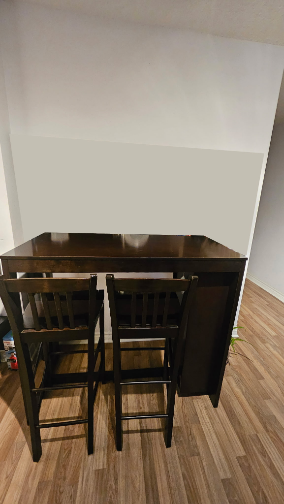 Dark Brown Kitchen Island with 2 Stools