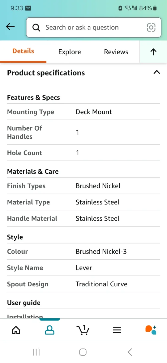 NEW IN BOX Brushed Nickel Single Hole Bathroom Faucet image indicator(7)