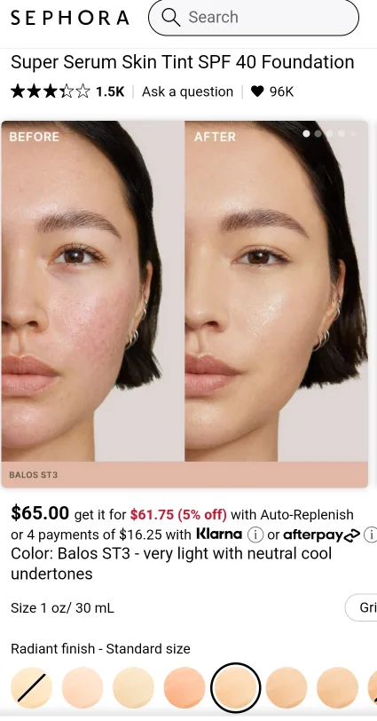 ILIA Super Serum Skin Tint SPF 40 Foundation - Balos ST3 image indicator(2)