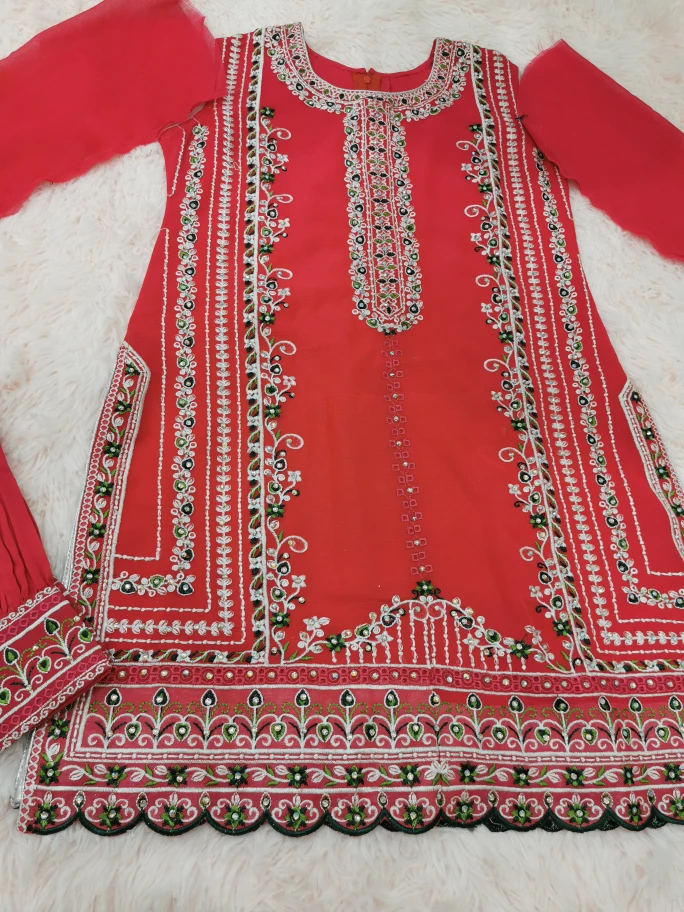 Girls' Red Embroidered Shalwar Kameez Suit - photo 2