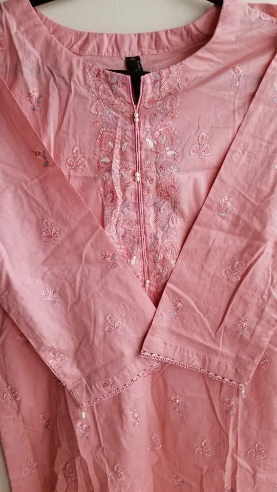 Pink embroidered cotton three piece suit image indicator(2)