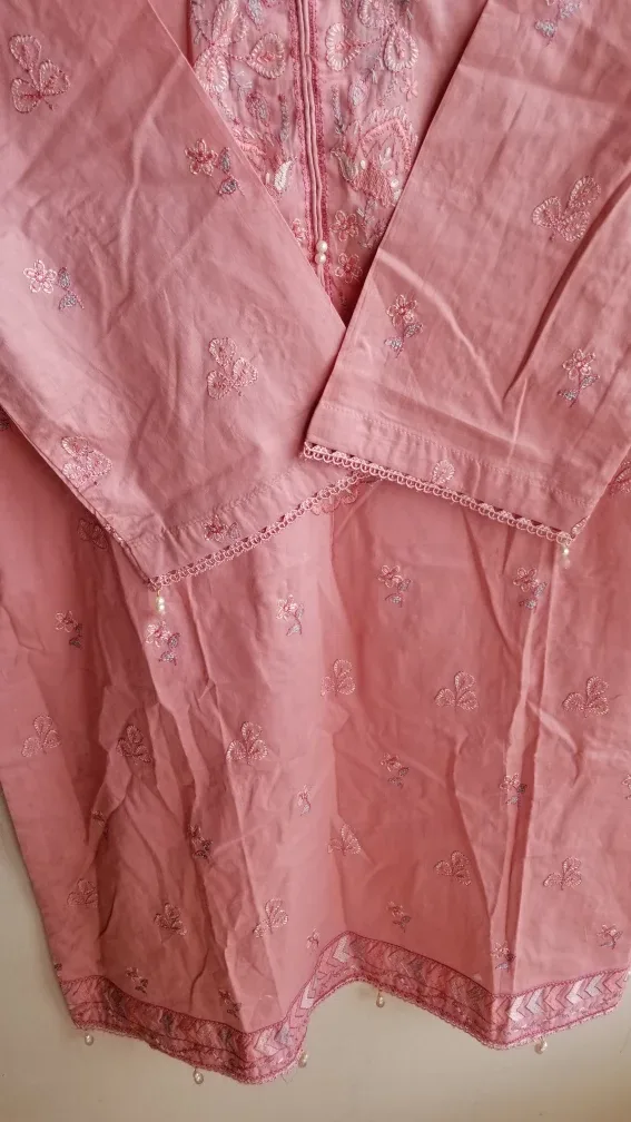 Pink embroidered cotton three piece suit image indicator(3)