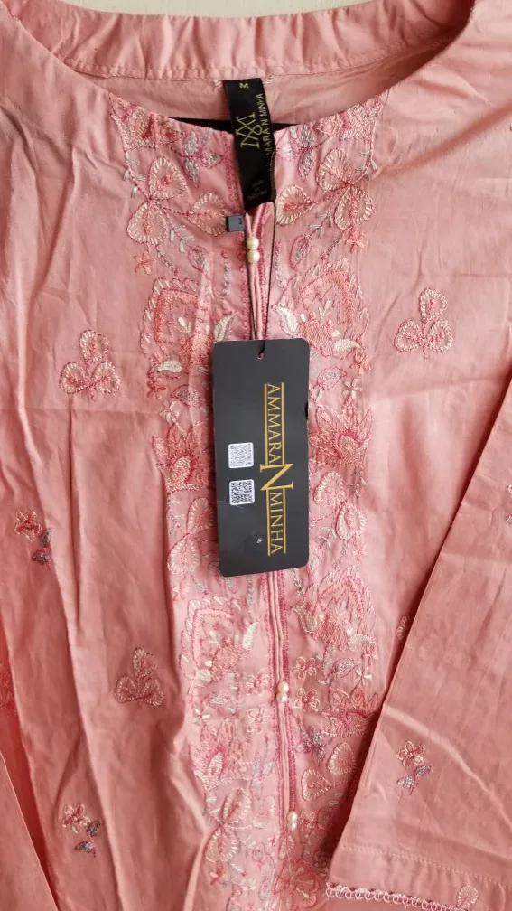 Pink embroidered cotton three piece suit image indicator(4)