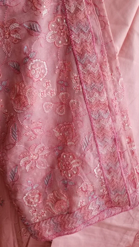 Pink embroidered cotton three piece suit image indicator(7)