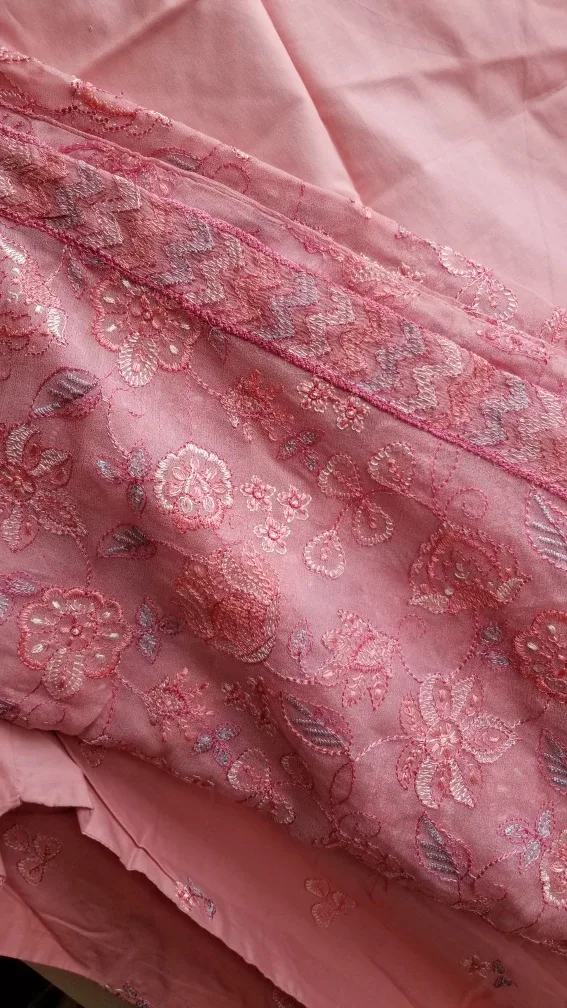 Pink embroidered cotton three piece suit image indicator(9)
