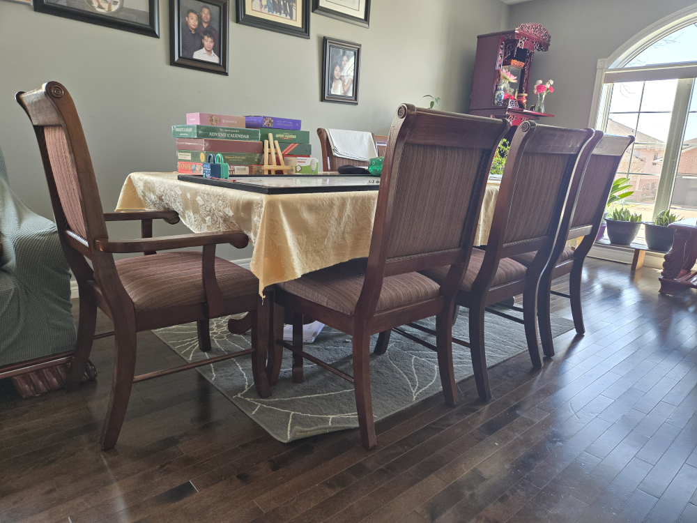 Dark Brown Wooden Dining Table and eight Chairs Set