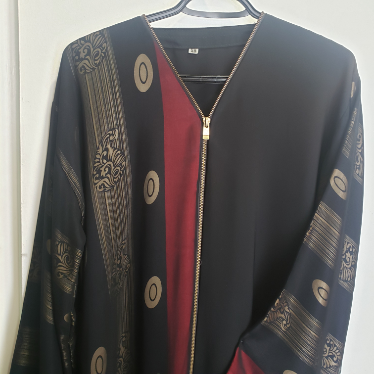 Black Abaya with Gold and Maroon accents