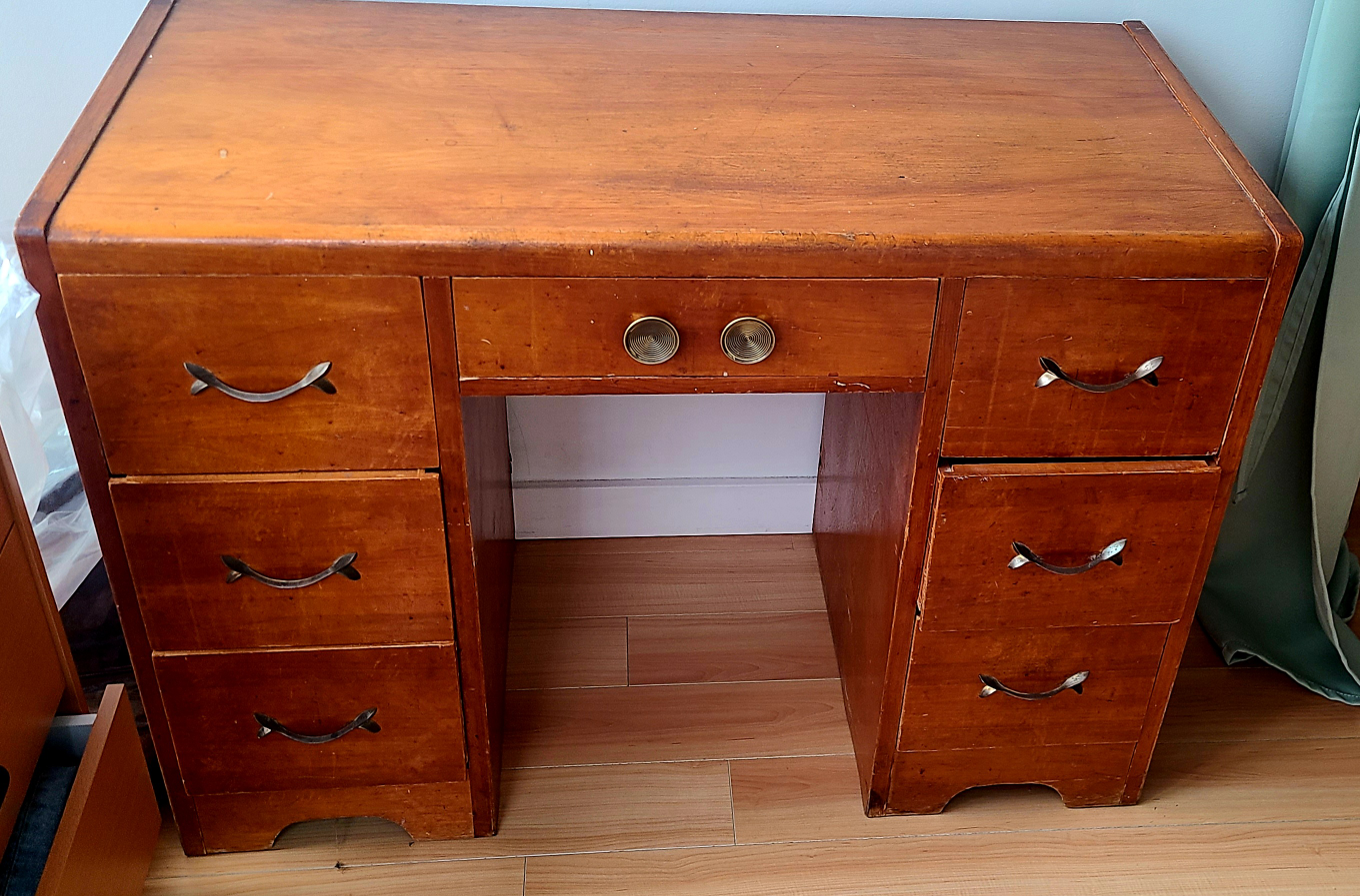 Vintage Wooden Desk with seven Drawers