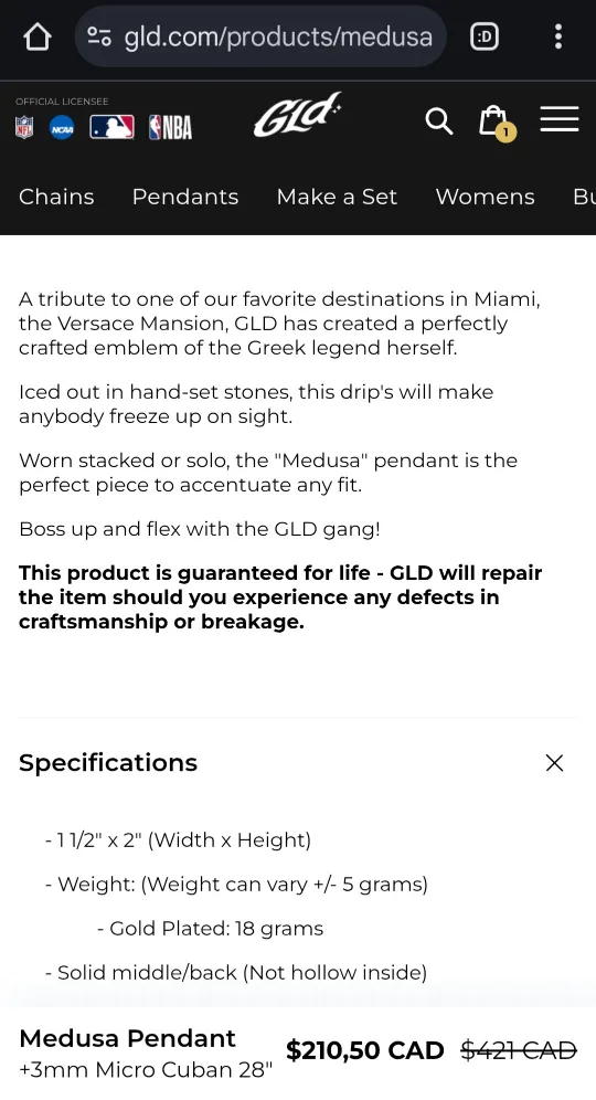 Gld brand Gold Plated Medusa Head Pendant Necklace image indicator(5)