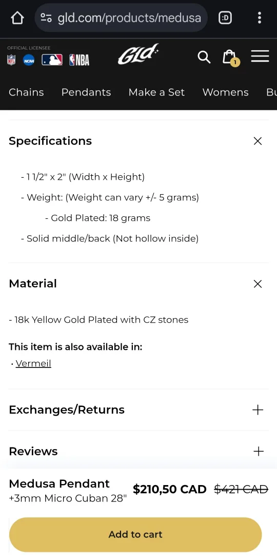 Gld brand Gold Plated Medusa Head Pendant Necklace image indicator(6)