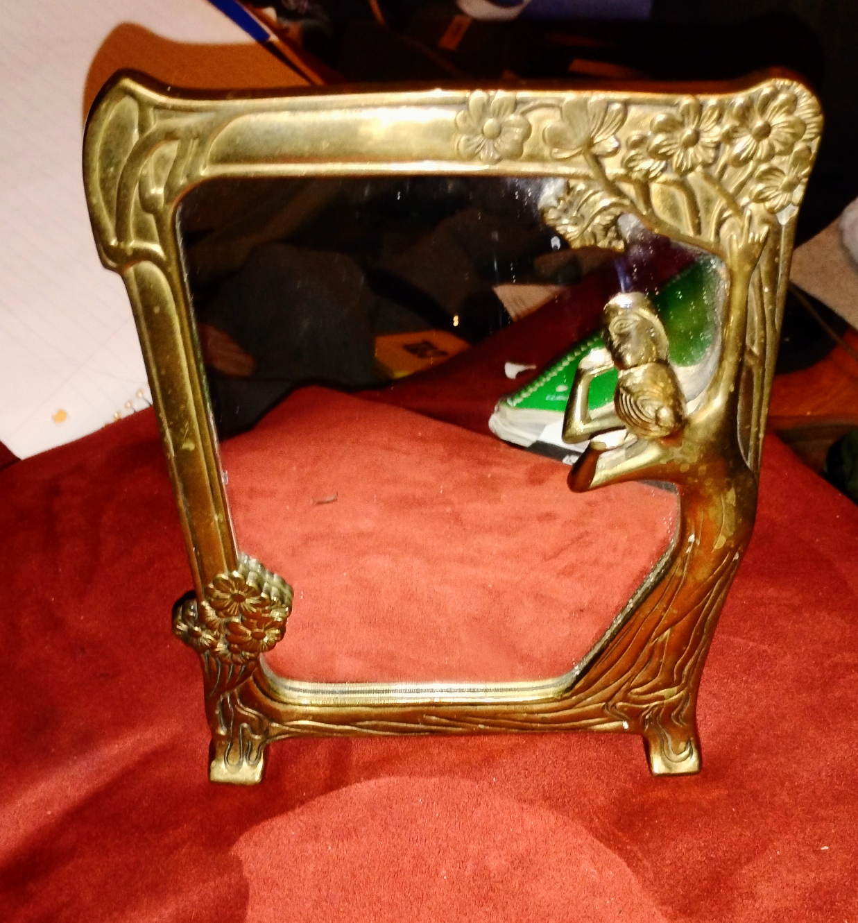 Antique Brass Art Nouveau Vanity Mirror