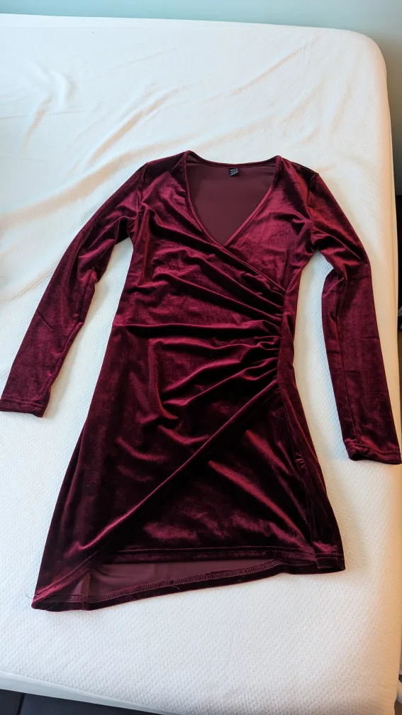 Burgundy Velvet Wrap Dress thumbnail