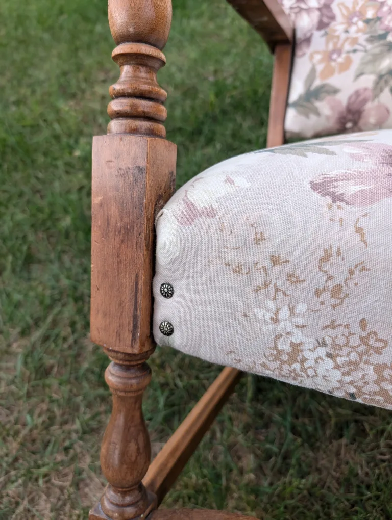 Vintage Floral Armchair Solid Wood and Padded Seat 🧡 image indicator(5)