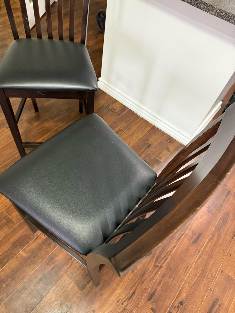 2 Dark Brown Bar stool with Black Vinyl Seats