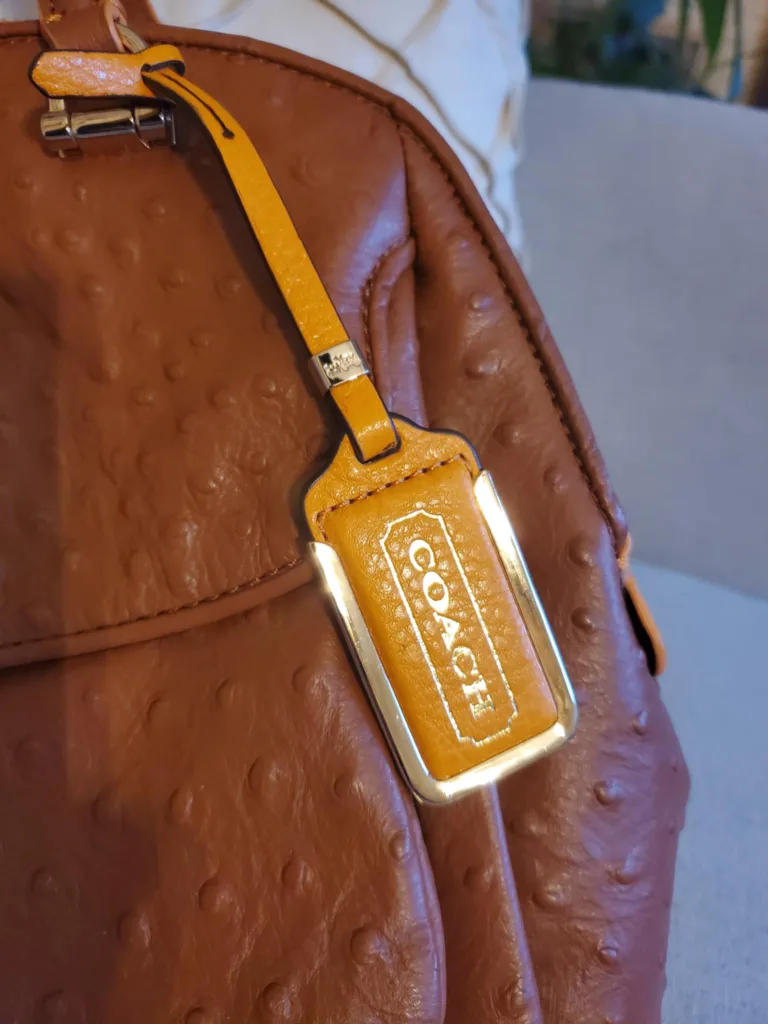 New with tag Coach Burnt Camel Ostrich Leather Handbag image indicator(10)