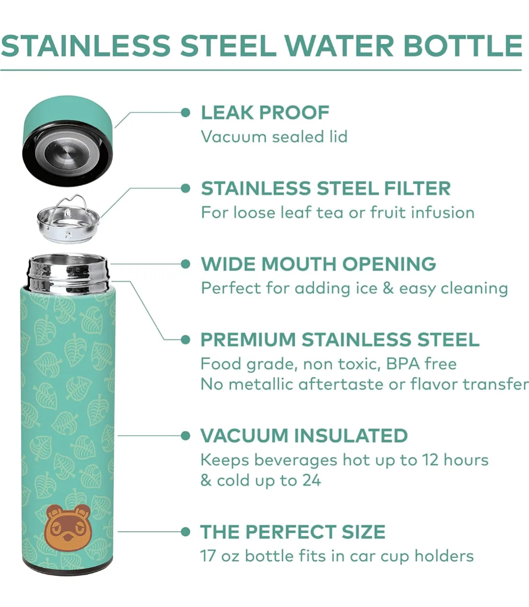 Animal Crossing Tom Nook 17oz Stainless Steel Water Bottle image indicator(3)