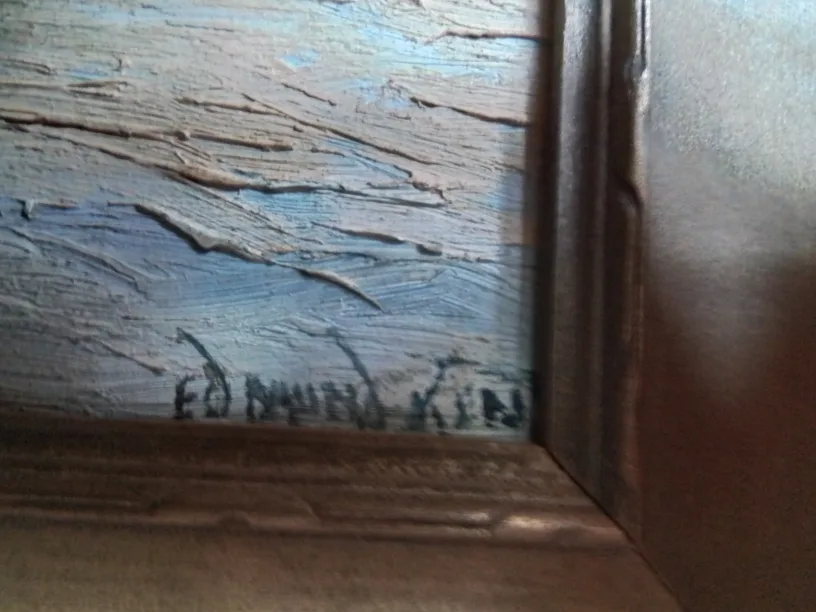 Canadian Vintage Framed Winter Scene Painting by Edmund Kinis image indicator(4)