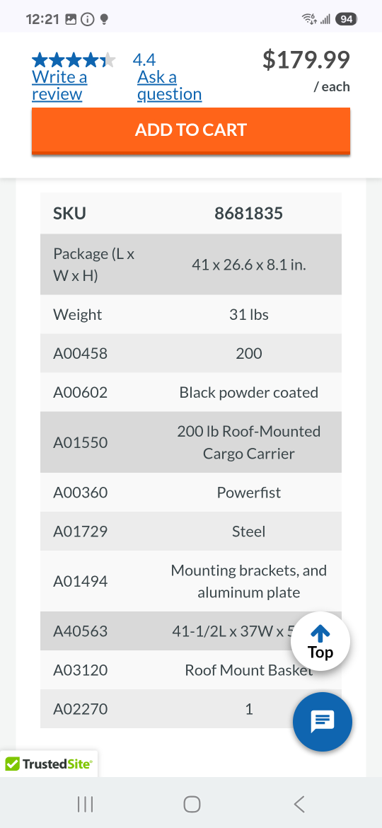 Powerfist 200 lb Roof-Mounted Cargo Carrier - photo 2