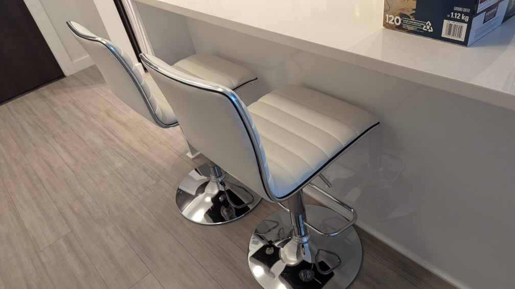 Pair of White Leather Bar Stools