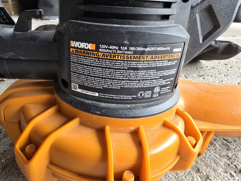 WORX WG521 120V Corded Leaf Blower with Collection Bag - photo 3