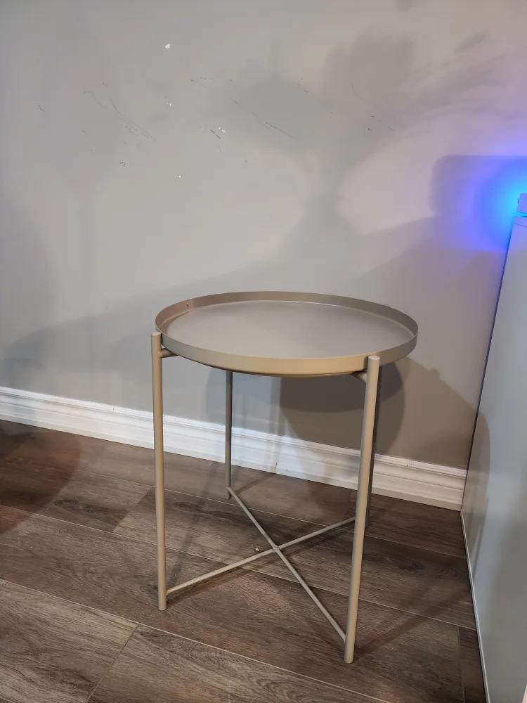 Round Side Table - Beige Metal Frame thumbnail