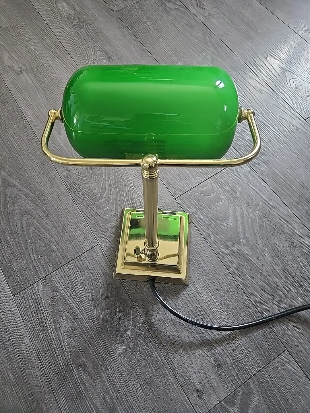 Brass Banker's Lamp with Green Shade & Outlets image indicator(2)